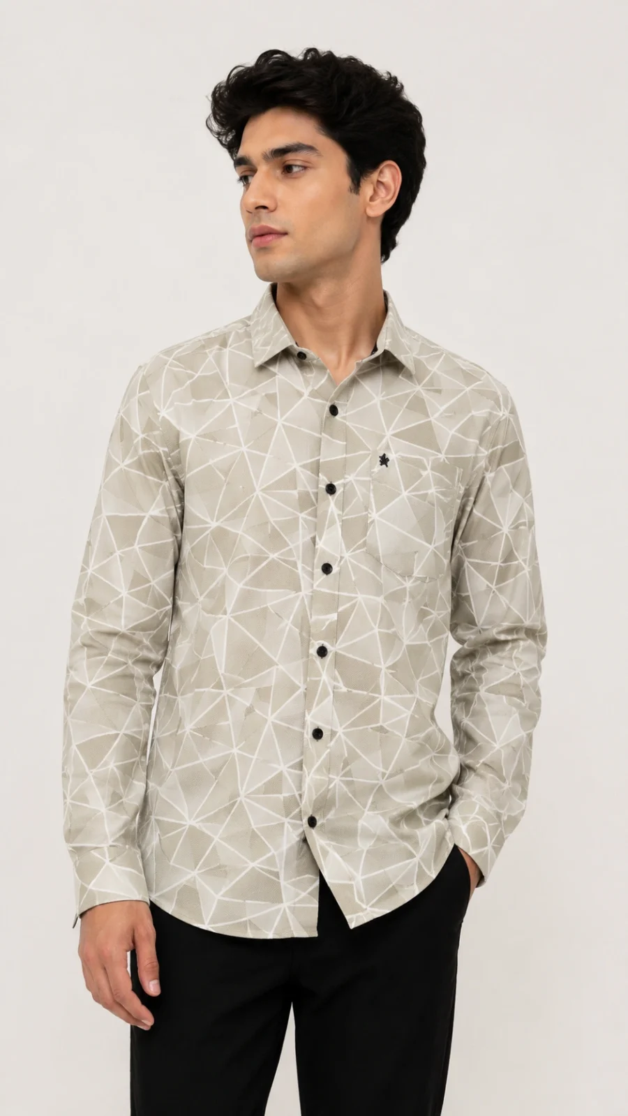 Men's Beige Geometric Print Full Sleeve Casual Shirt