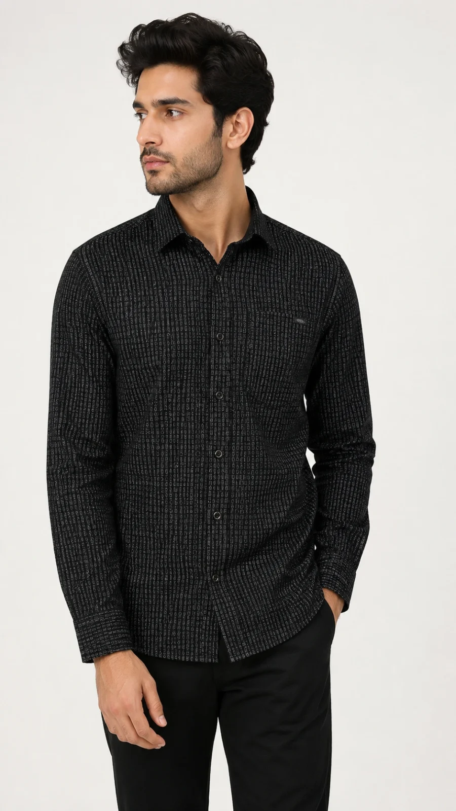 Men's Black Geometric Printed Full Sleeve Casual Shirt