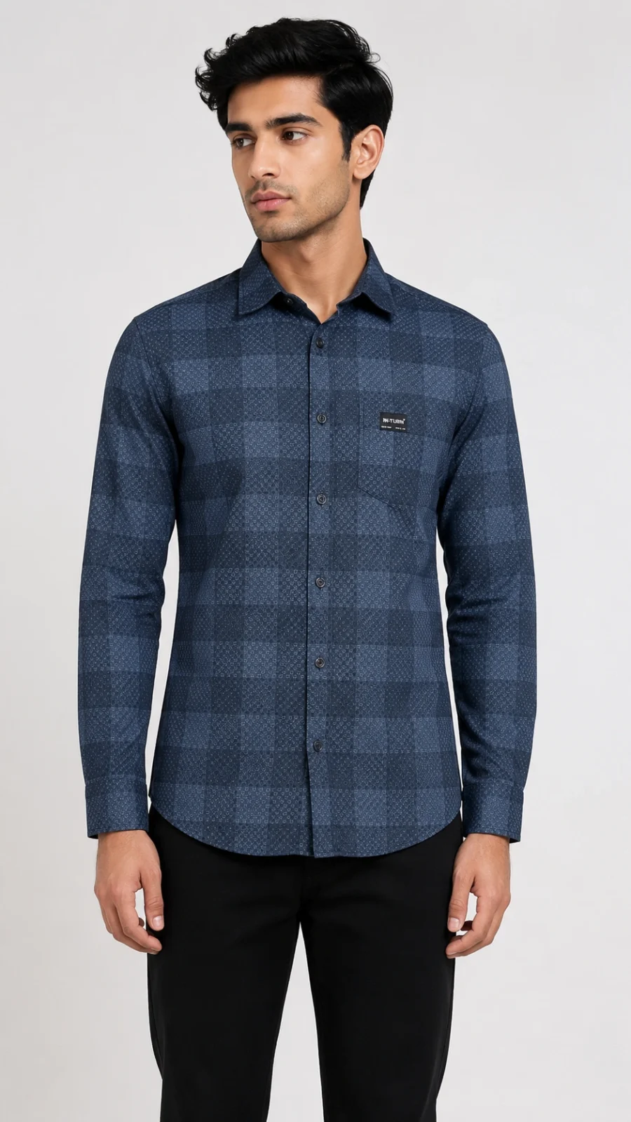 Men's Blue Geometric Checkered Full Sleeve Casual Shirt