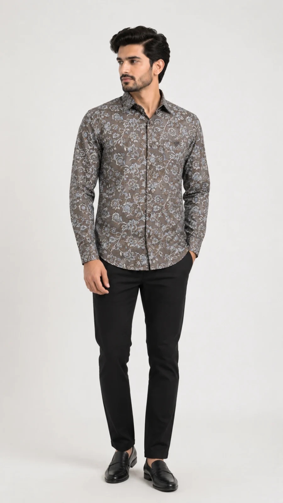Men's Brown Floral Print Full Sleeve Casual Shirt