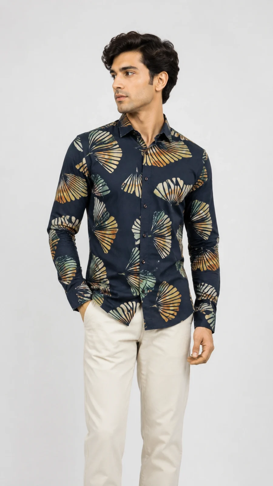 Midnight Botanical Print Premium Cotton Shirt