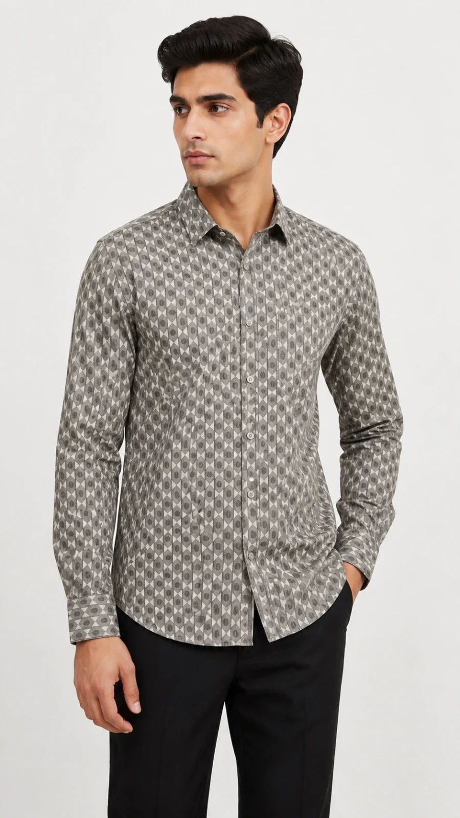 Men’s Grey Geometric Print Full-Sleeve Shirt