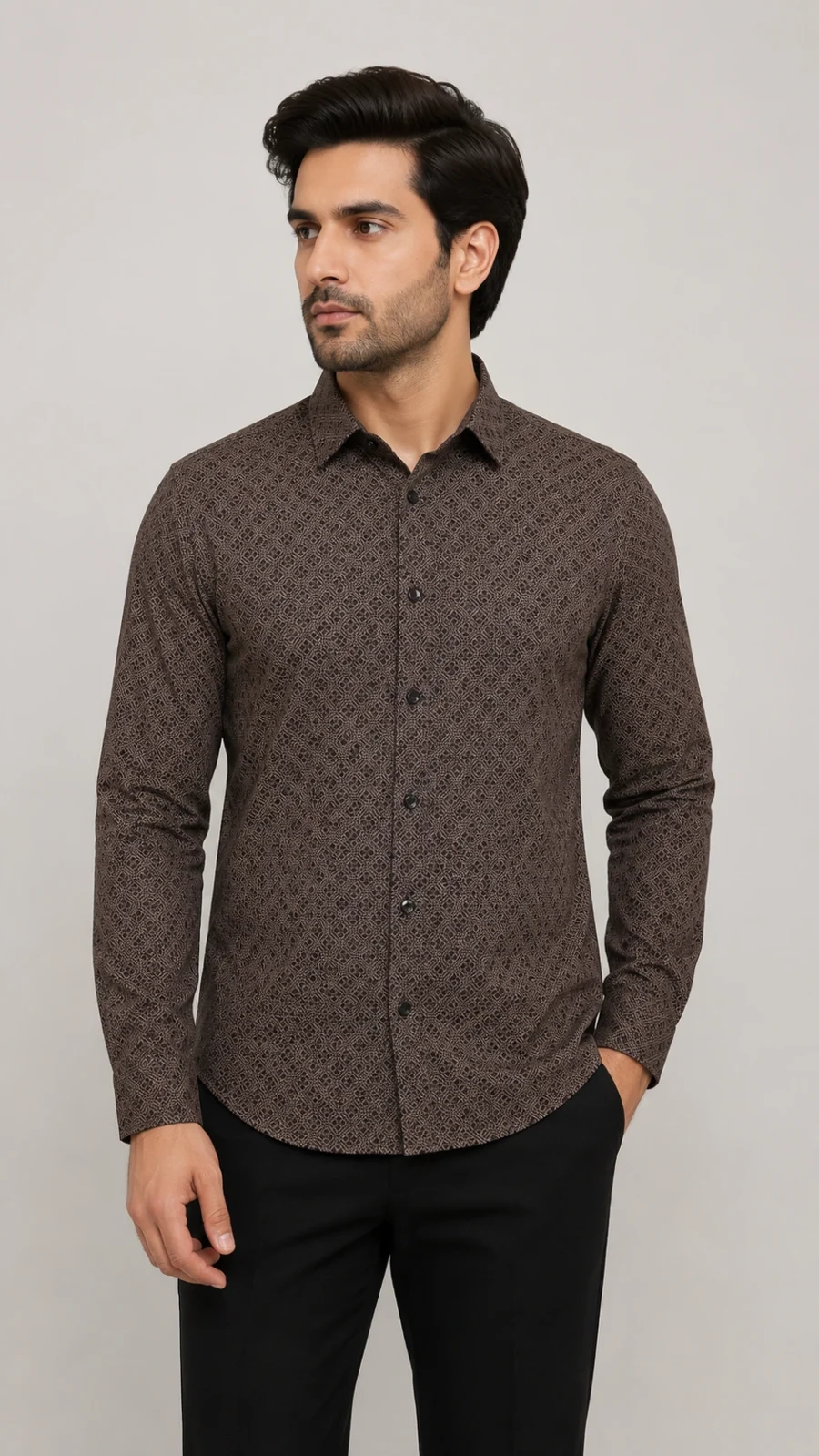 Men’s Brown Geometric Print Full-Sleeve Shirt
