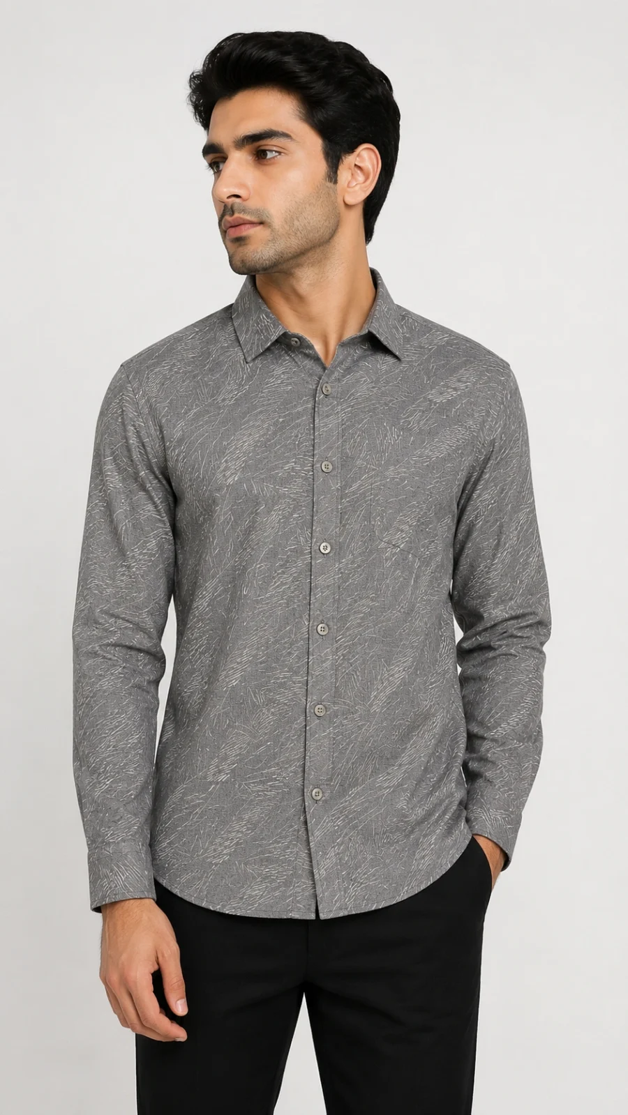 Men’s Grey Abstract Print Full-Sleeve Shirt