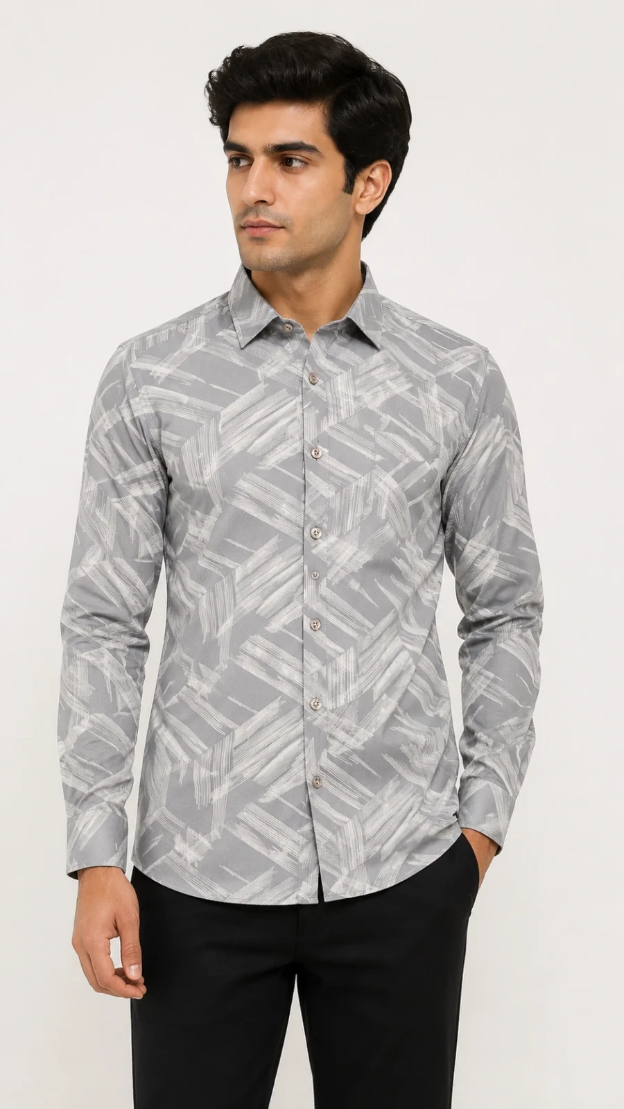 Men’s Grey Abstract Print Full-Sleeve Shirt