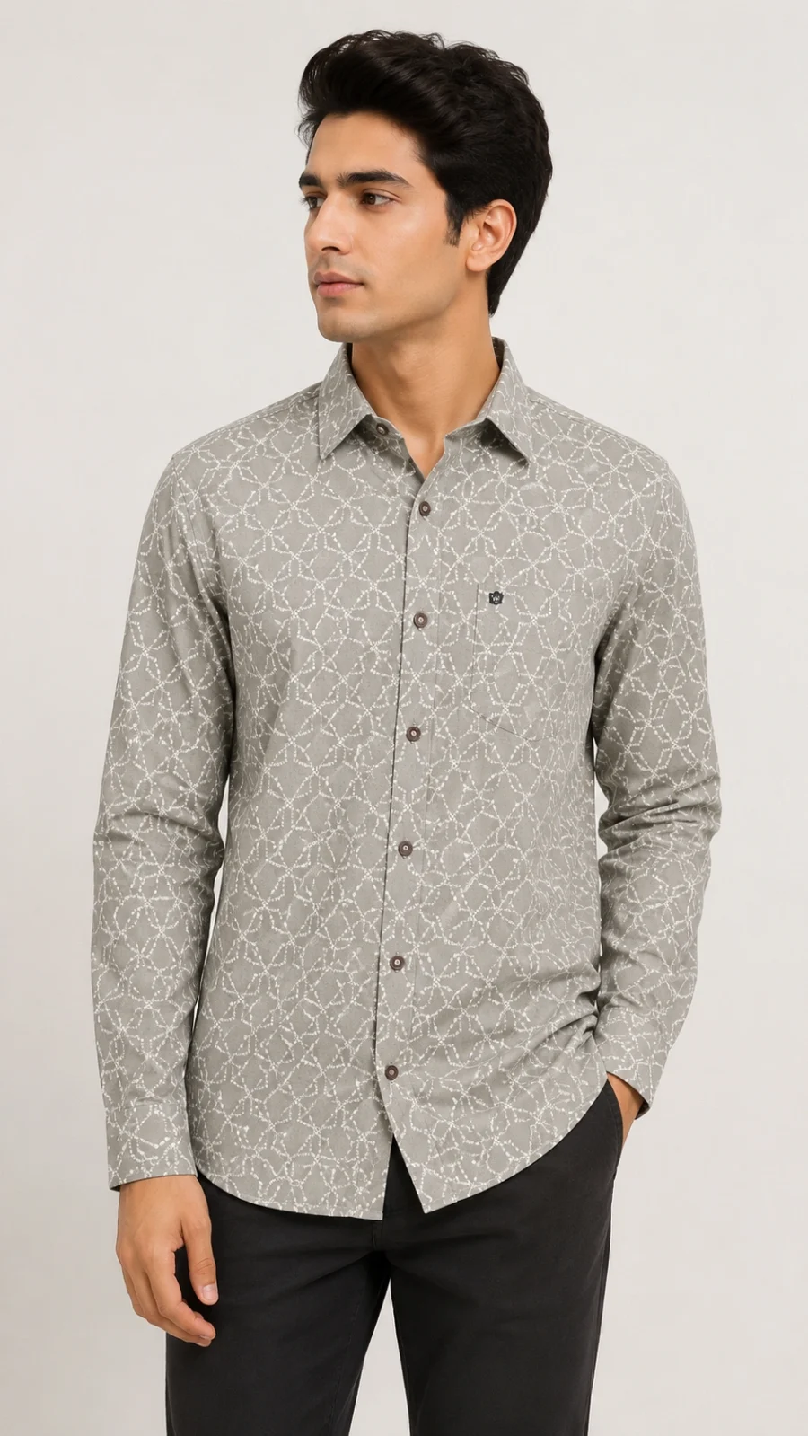 Men's Grey Geometric Print Premium Cotton Full Sleeve Shirt