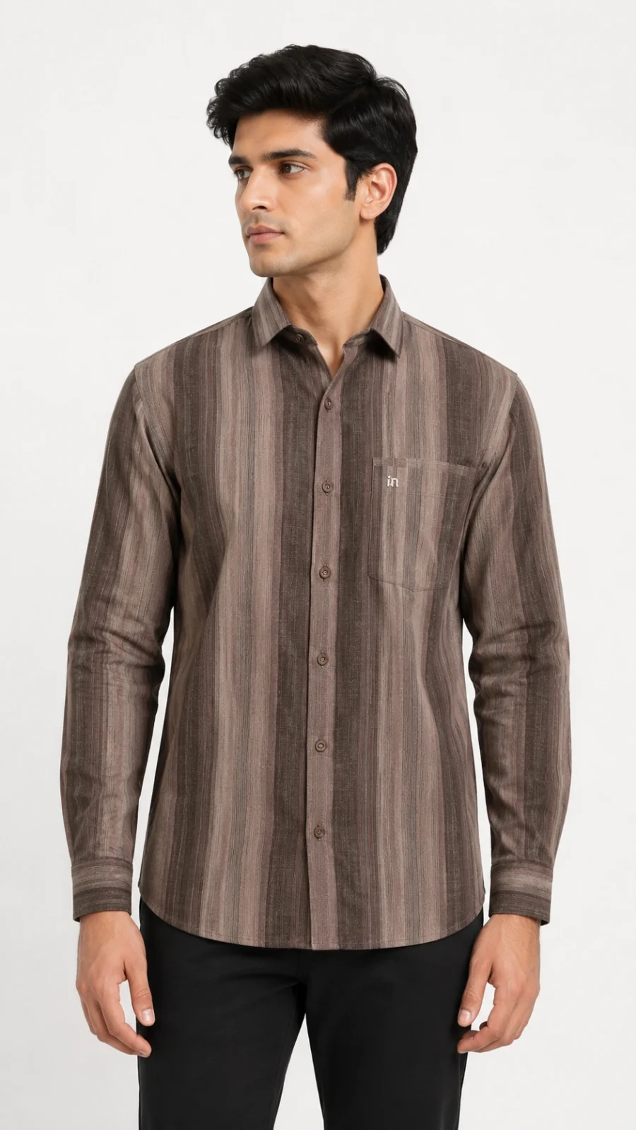 Men's Brown Vertical Stripe Full Sleeve Casual Shirt