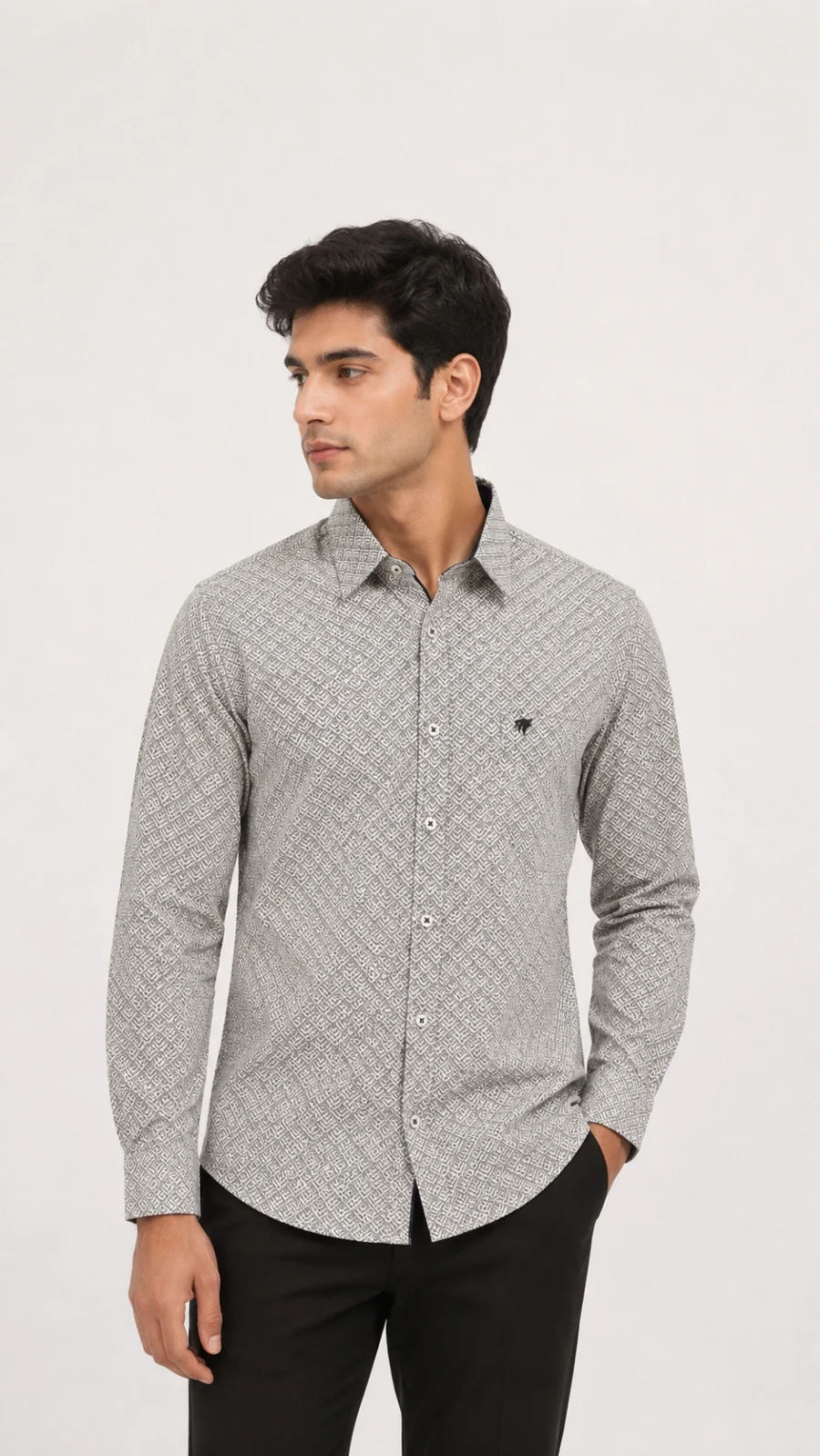 Men's White & Black Geometric Print Full Sleeve Casual Shirt