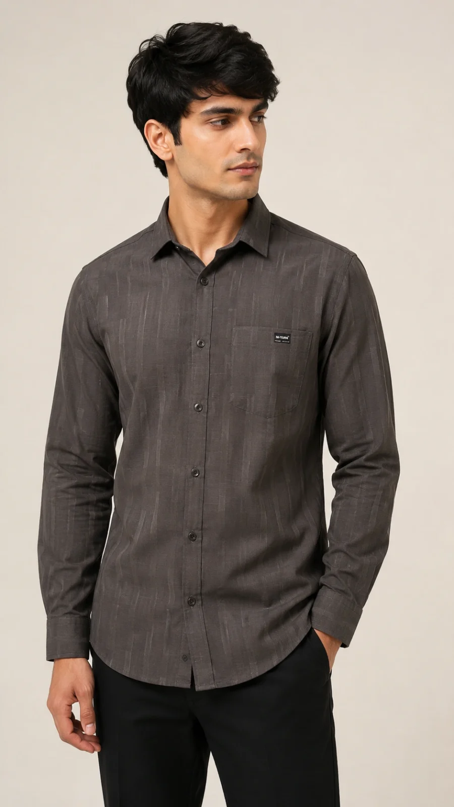Men's Charcoal Grey Textured Full Sleeve Casual Shirt