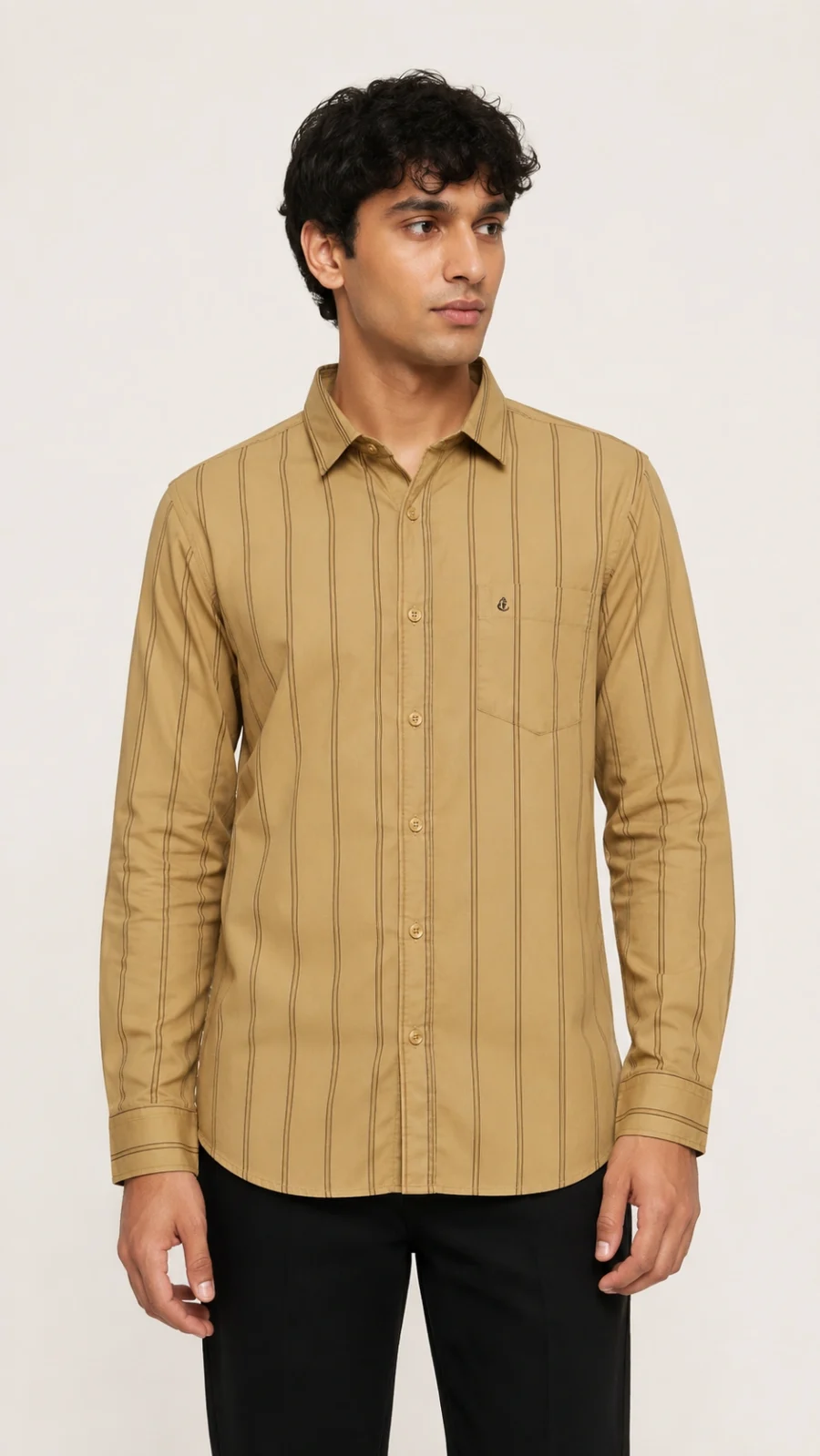Men's Beige Vertical Stripe Full Sleeve Casual Shirt