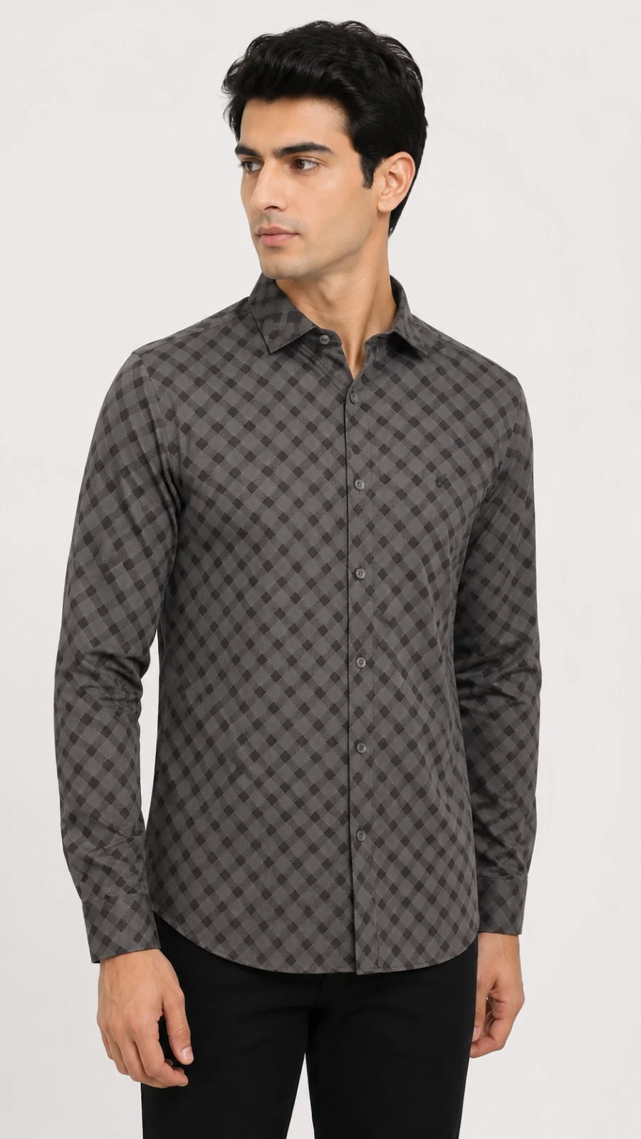 Men's Grey Diamond Check Full Sleeve Casual Shirt