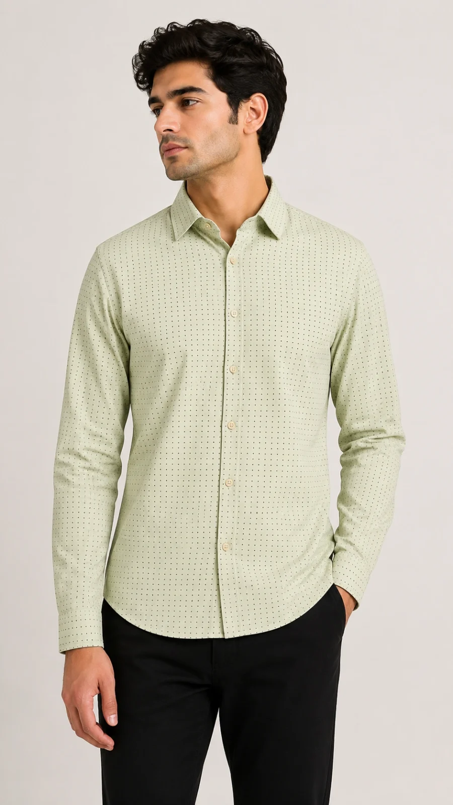 Men's Sage Green Micro Dot Printed Full Sleeve Casual Shirt