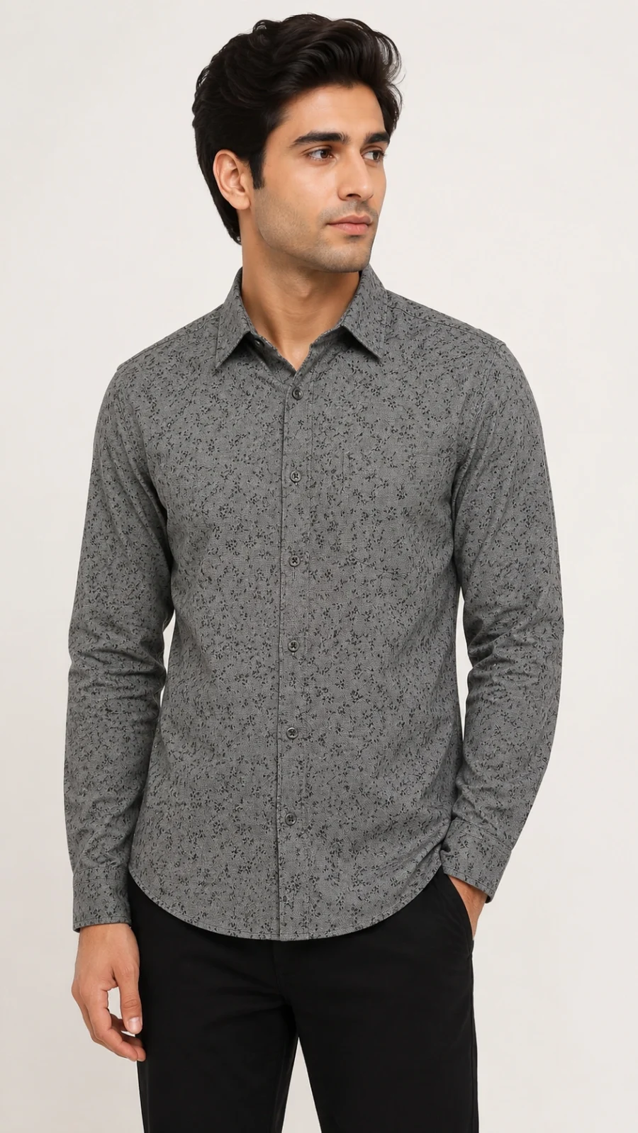 Men's Grey Printed Full Sleeve Casual Shirt