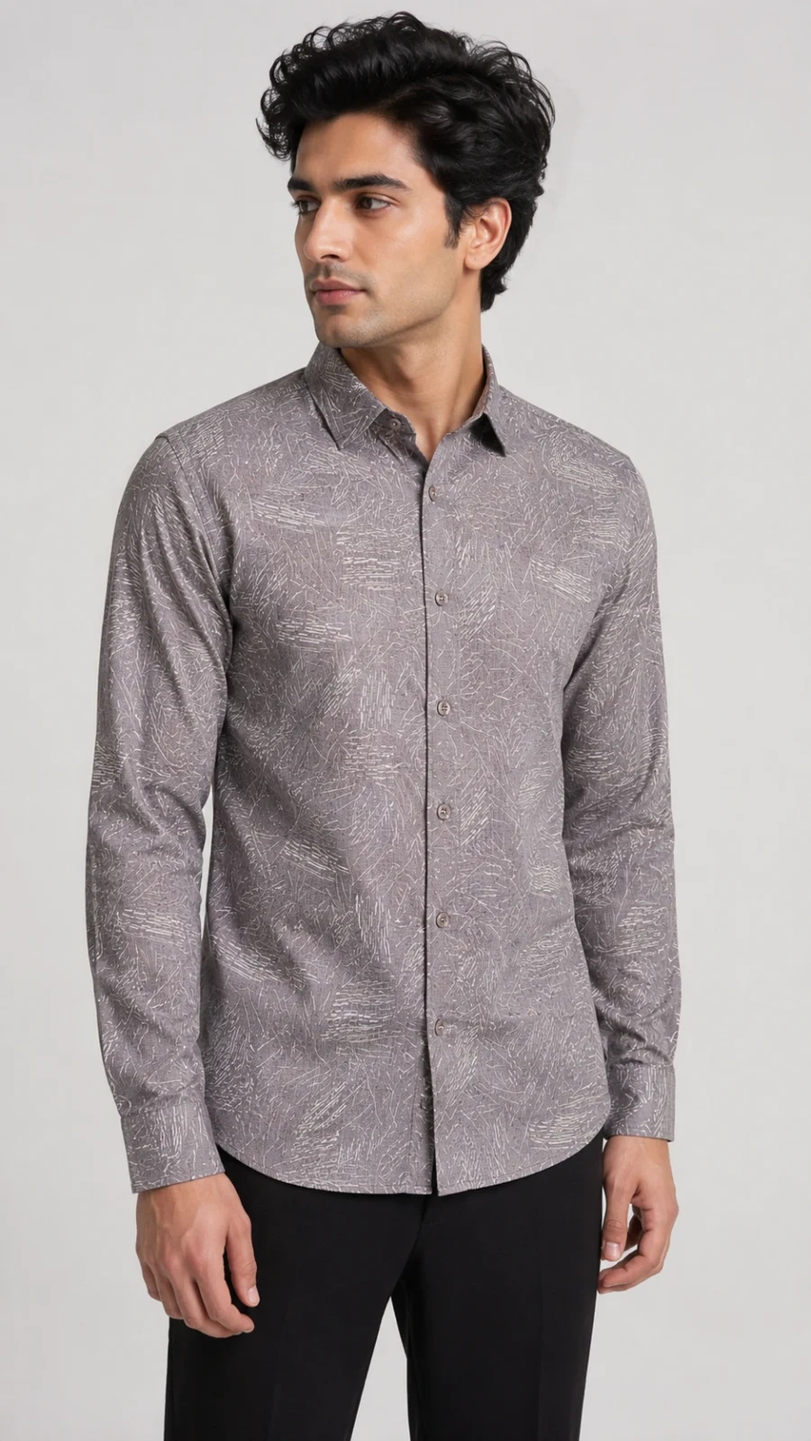 Men's Grey Abstract Printed Full Sleeve Casual Shirt