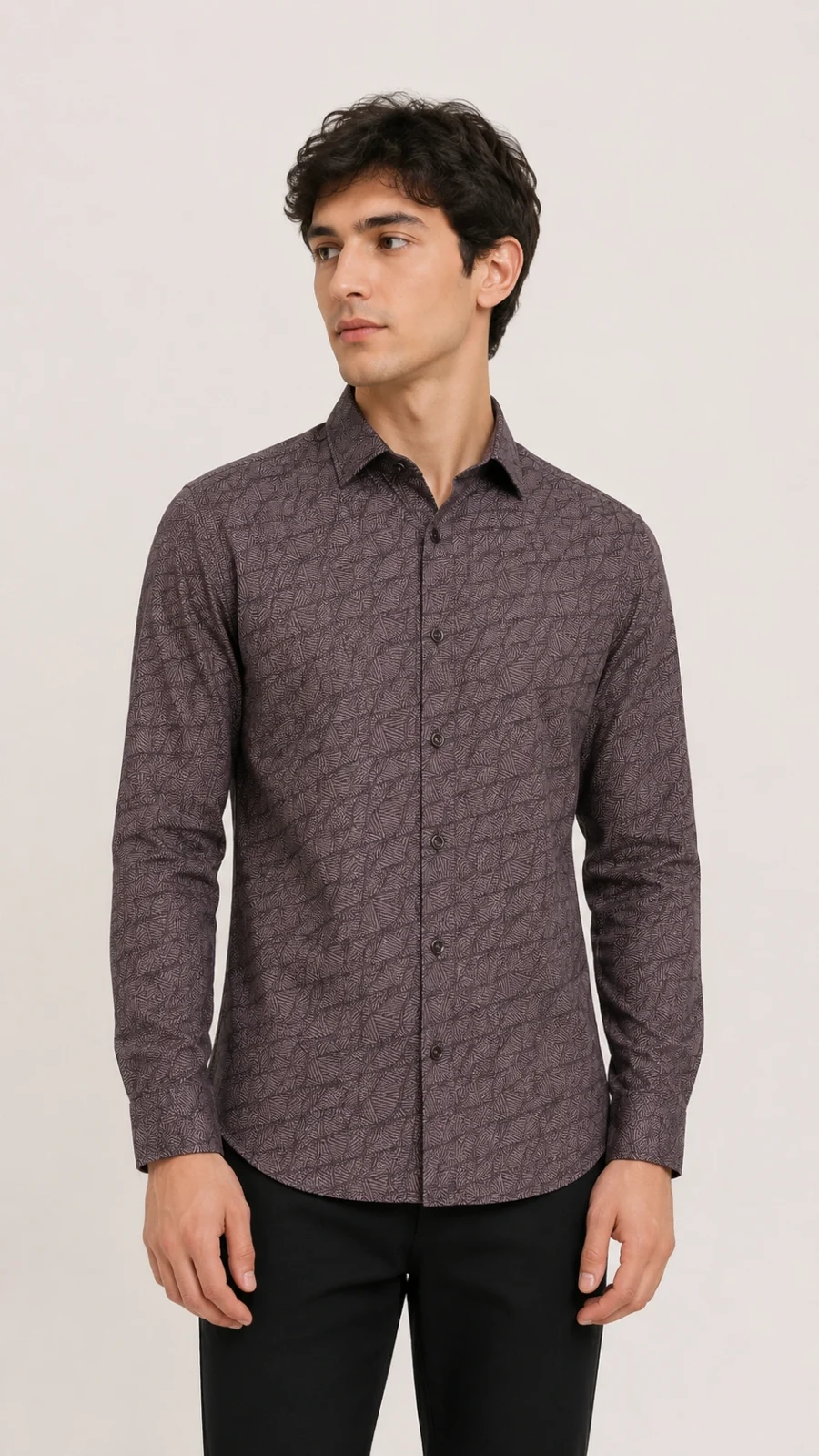 Men's Mauve Geometric Print Full Sleeve Casual Shirt