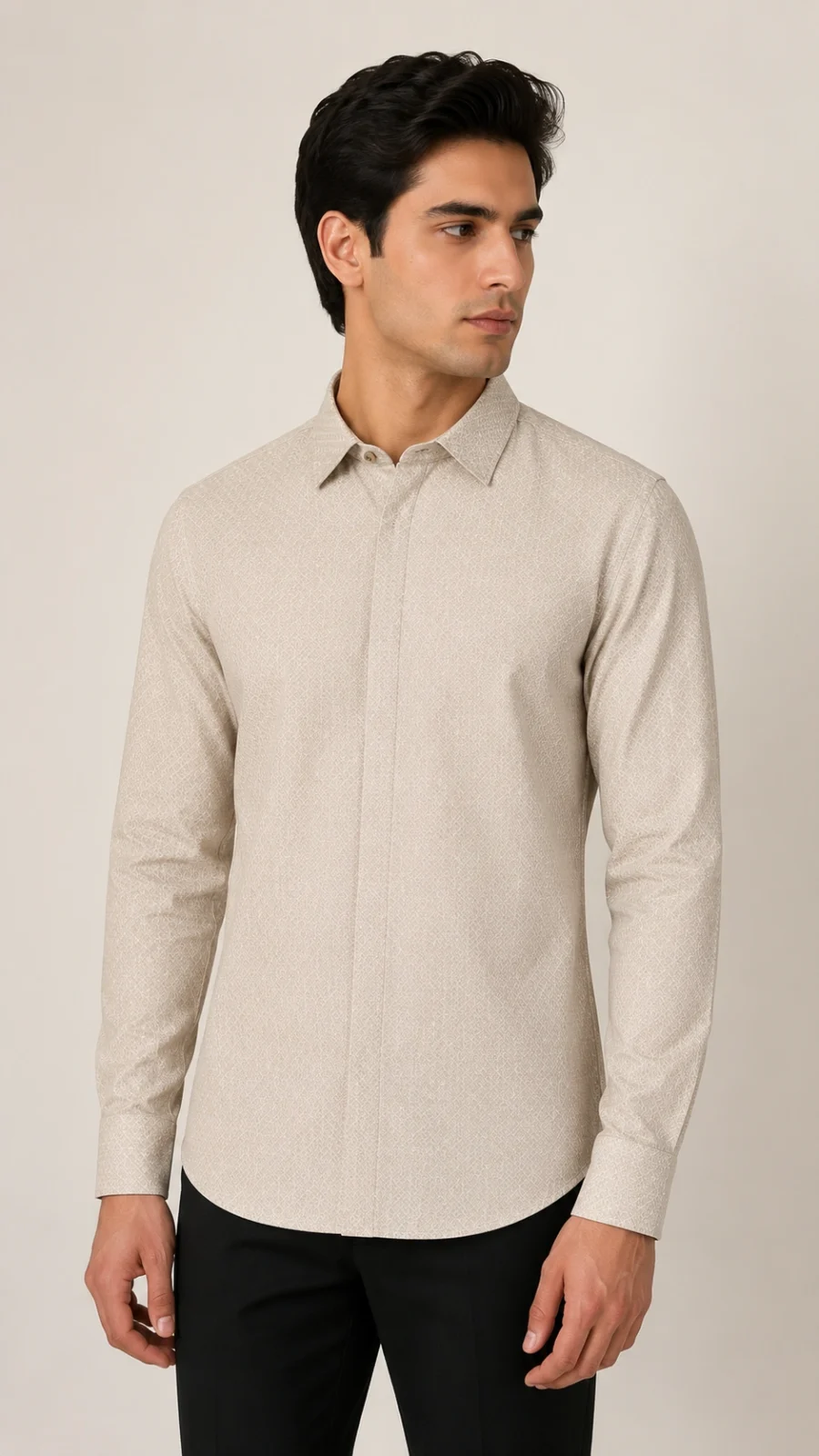 Men's Beige Micro Geometric Print Full Sleeve Casual Shirt