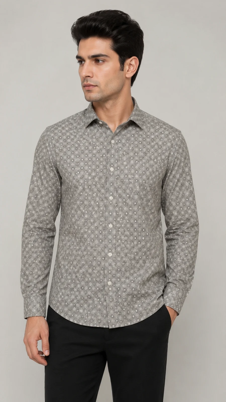 Men’s Grey Geometric Print Full-Sleeve Shirt