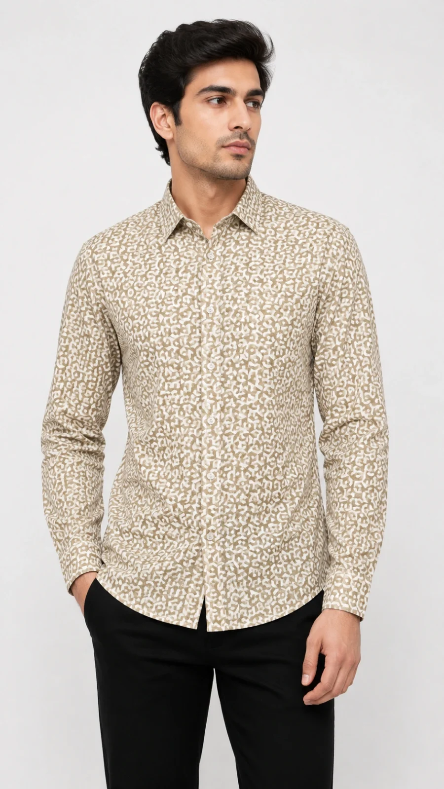 Men’s Beige Geometric Print Full-Sleeve Shirt