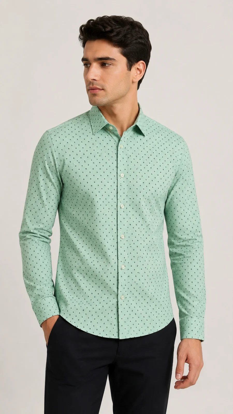 Men's Mint Green Micro Print Full Sleeve Casual Shirt