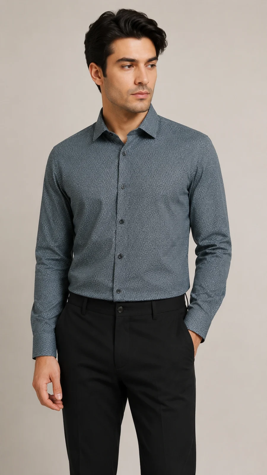 Men’s Slate Blue Geometric Print Full Sleeve Casual Shirt