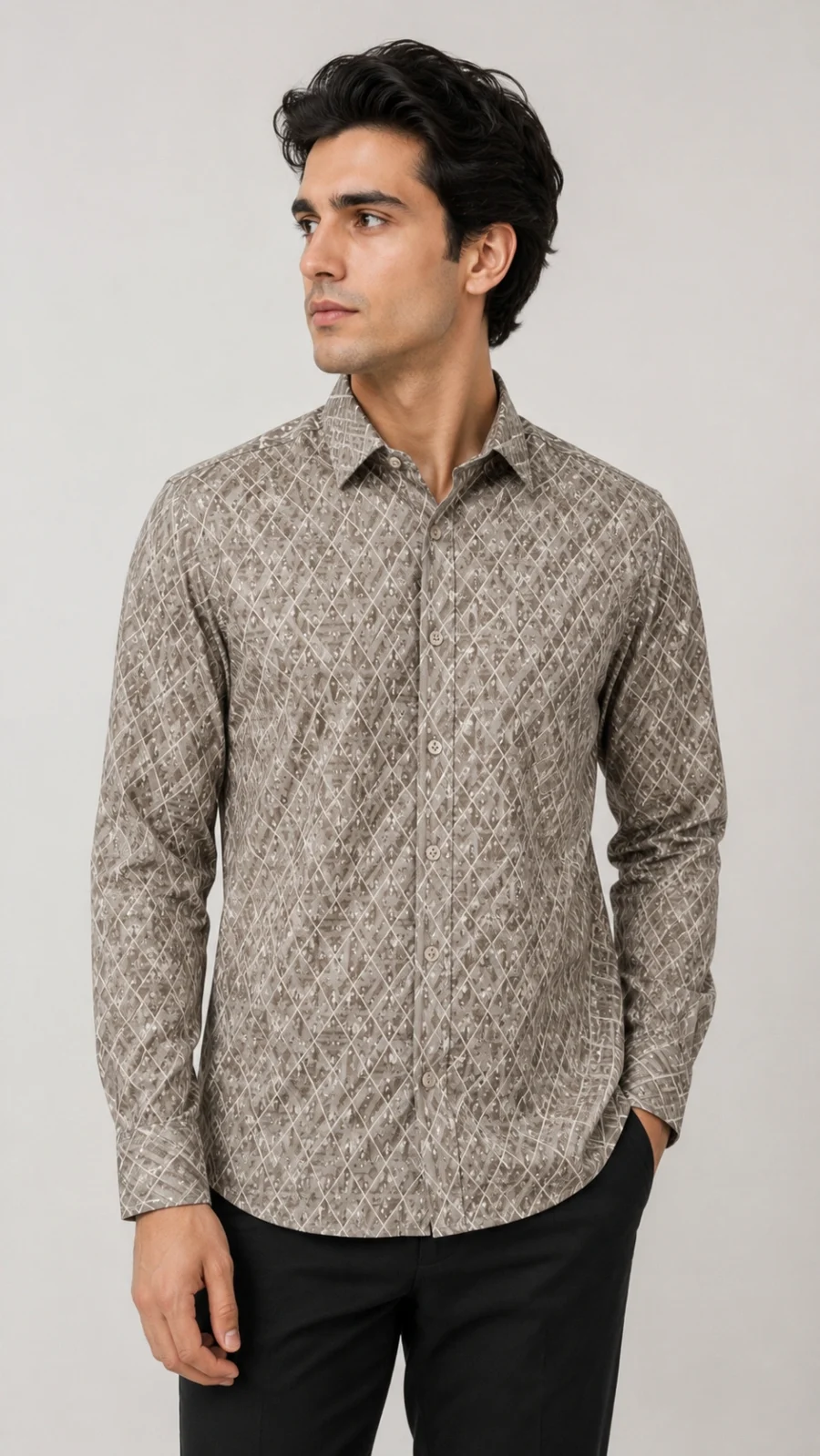 Men's Taupe Geometric Print Full Sleeve Casual Shirt