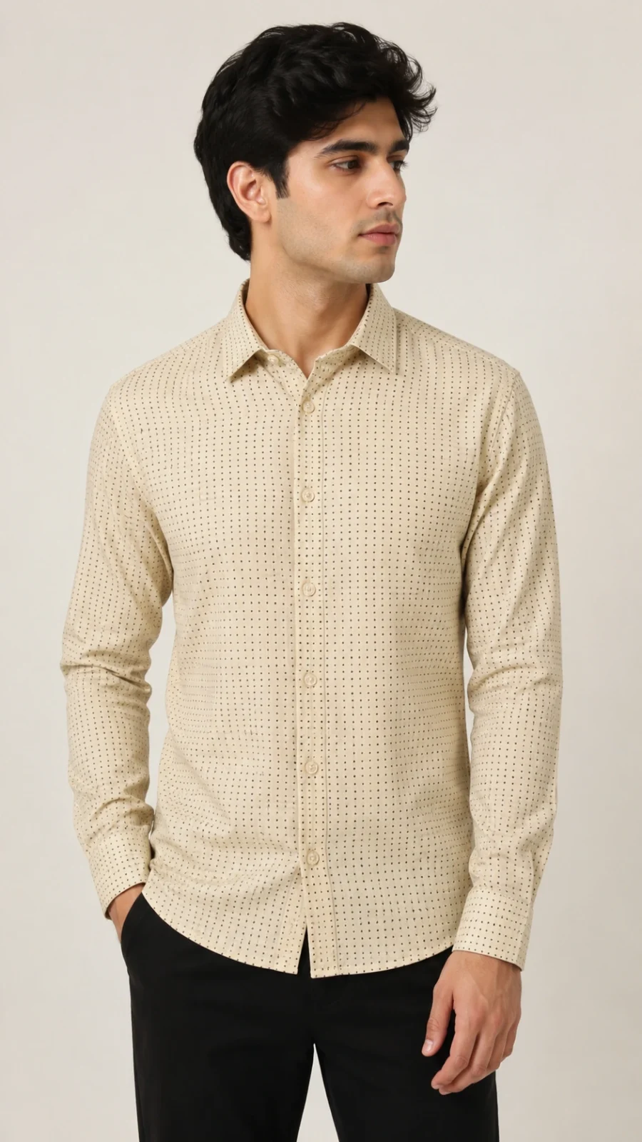 Men's Beige Dotted Print Full Sleeve Shirt