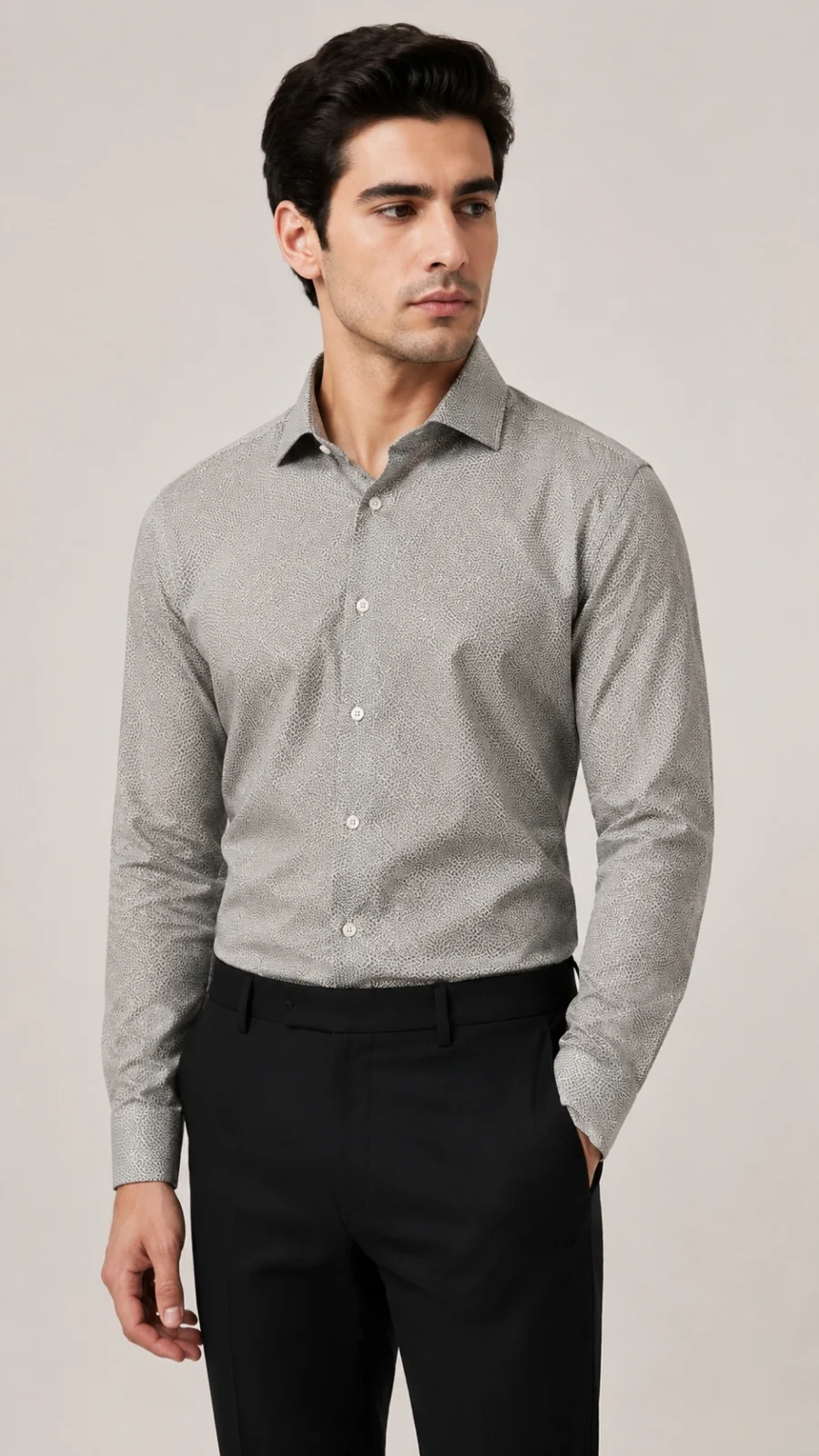Men's White & Grey Micro Geometric Printed Full Sleeve Casual Shirt