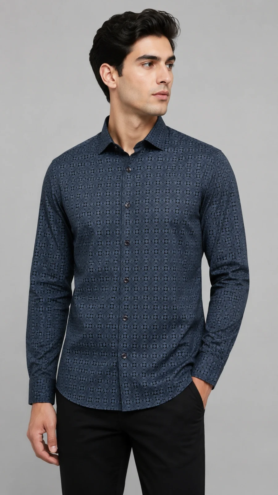 Men’s Navy Geometric Print Full Sleeve Casual Shirt