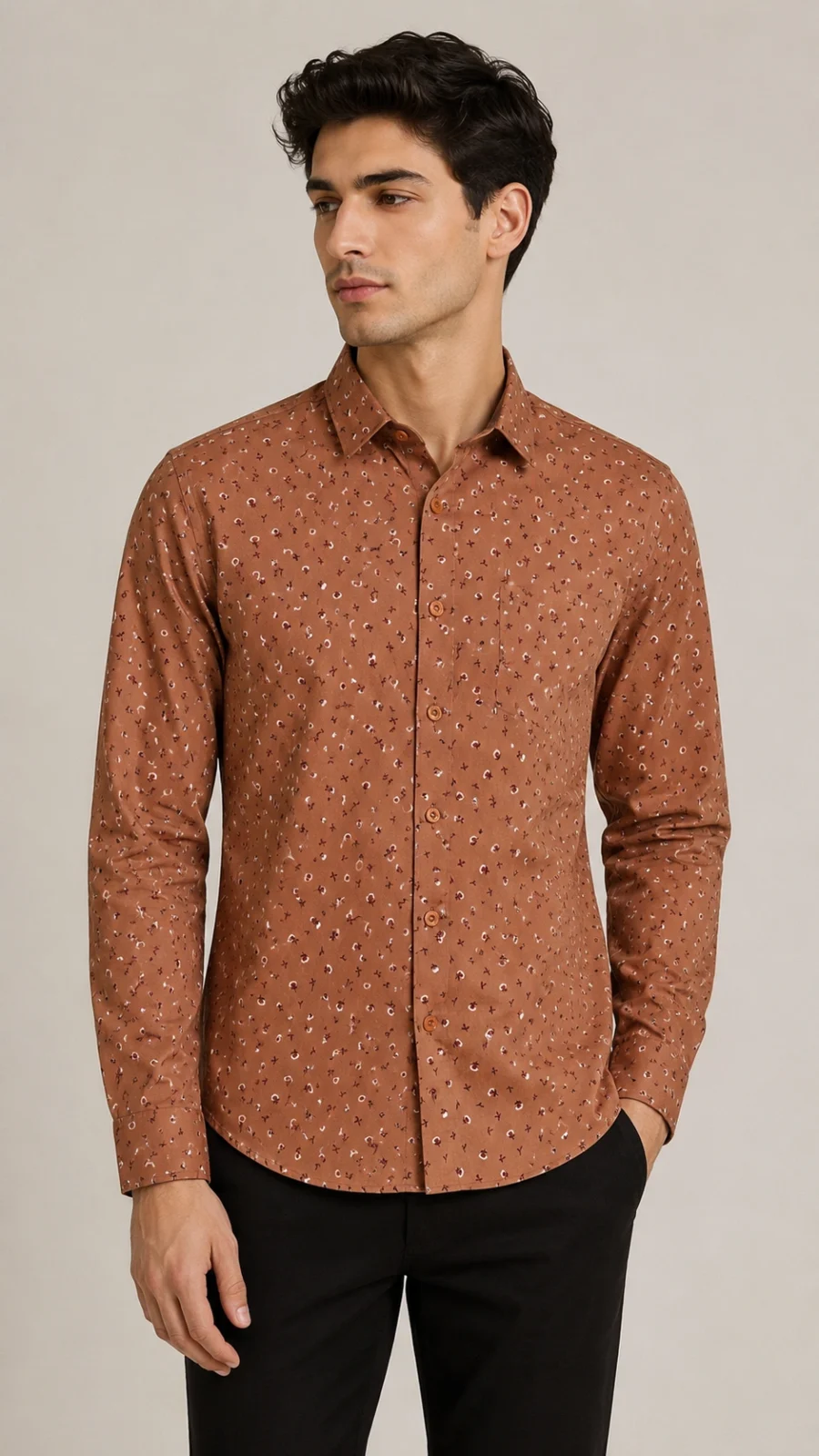 Rust Blossom Printed Full Sleeve Shirt