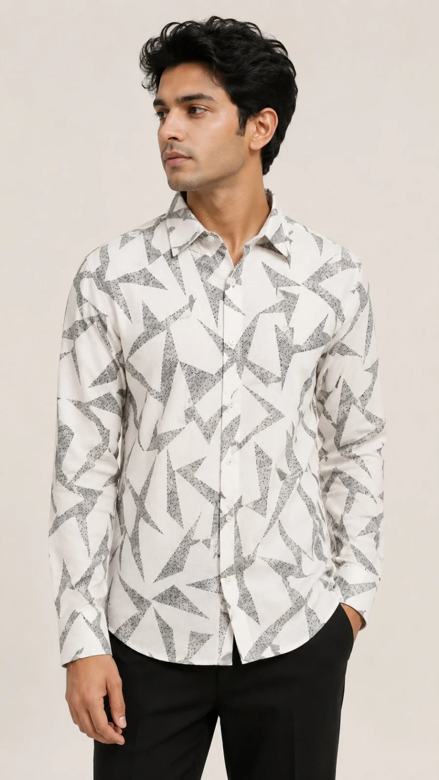 Monochrome Geometric Print Full Sleeve Shirt