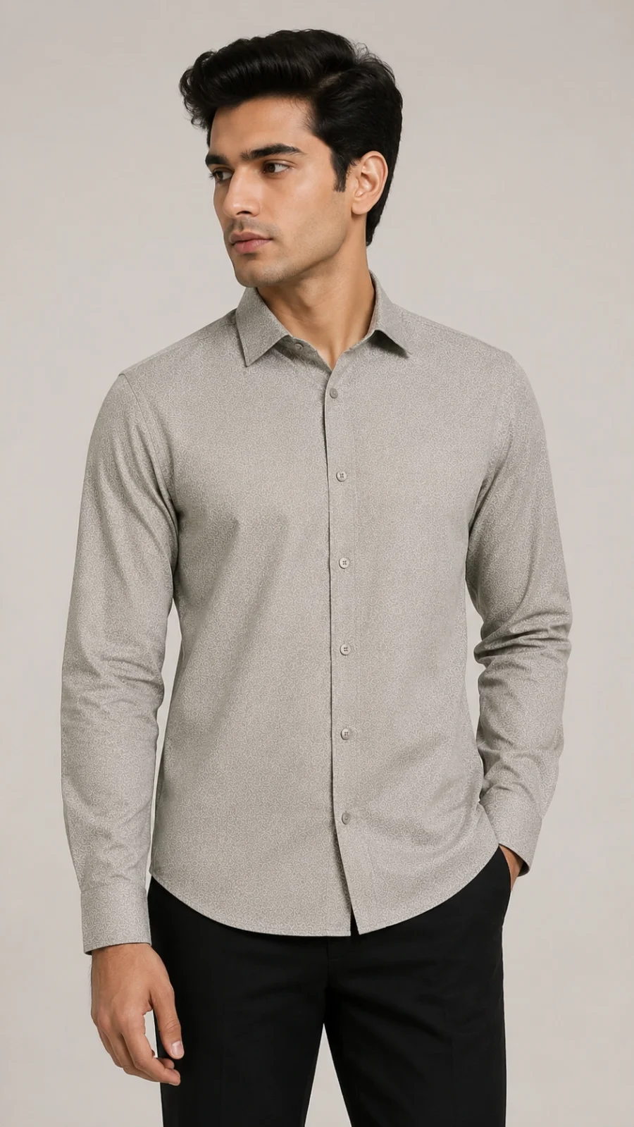 Men’s Silver Grey Textured Formal Shirt