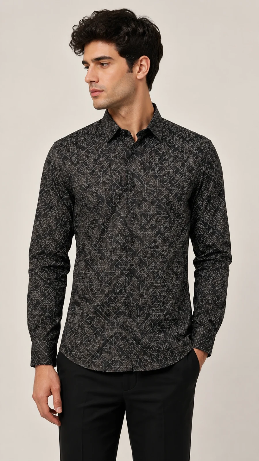 Black Geometric Print Full Sleeve Casual Shirt