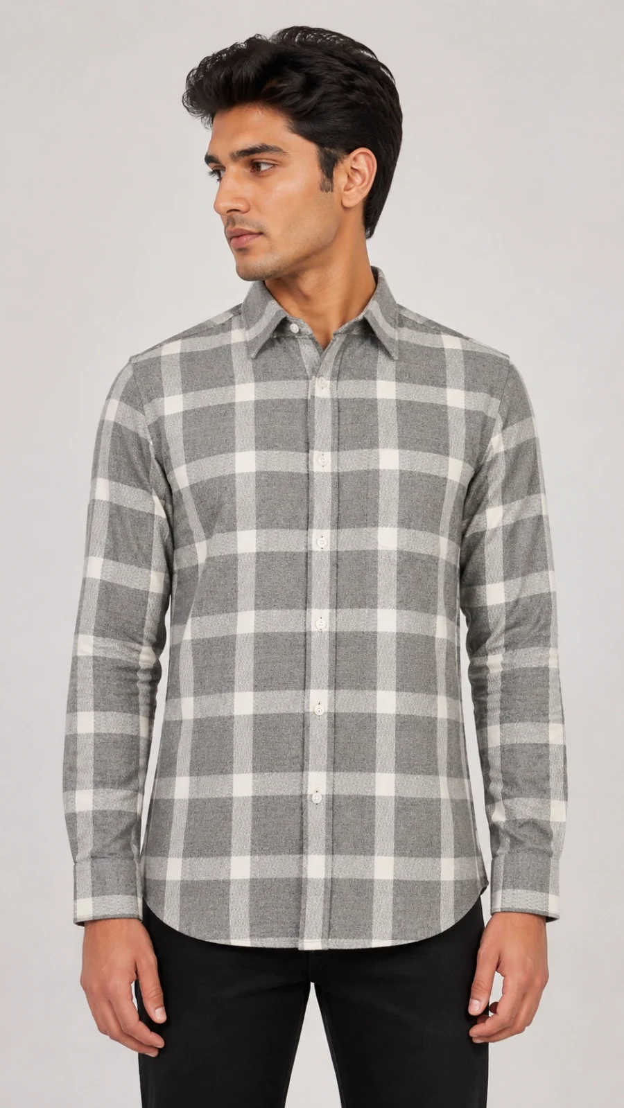Grey & White Plaid Full Sleeve Casual Shirt