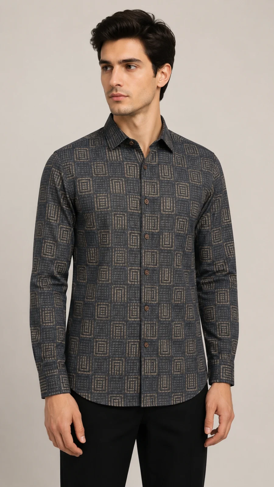 Geometric Maze Print Full Sleeve Shirt for Men