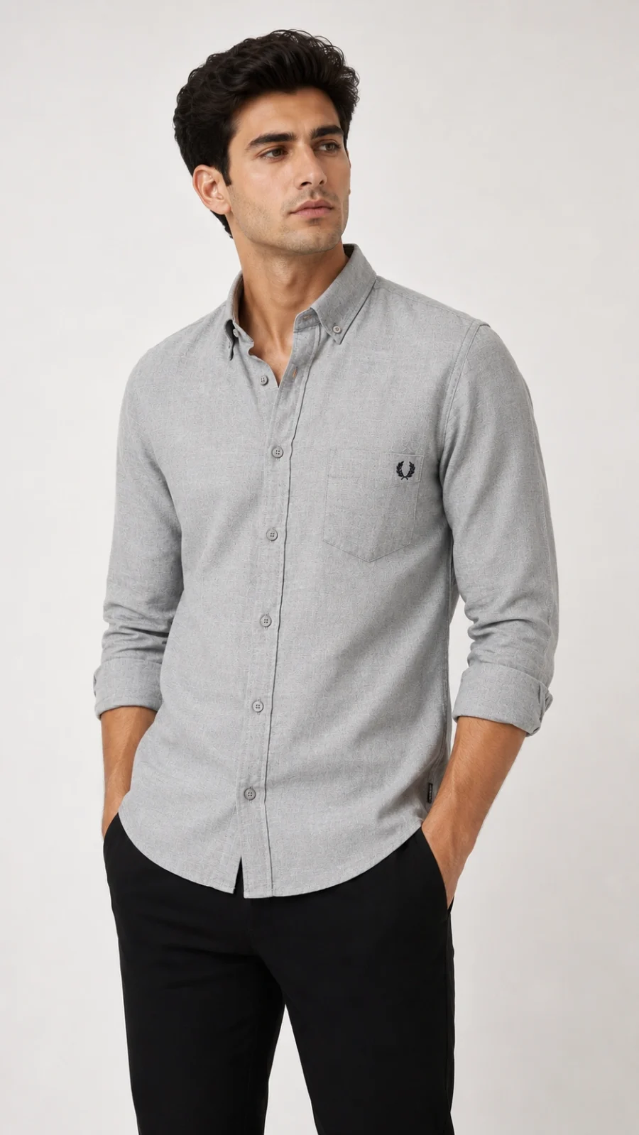 Men's Light Grey Textured Cotton Blend Shirt