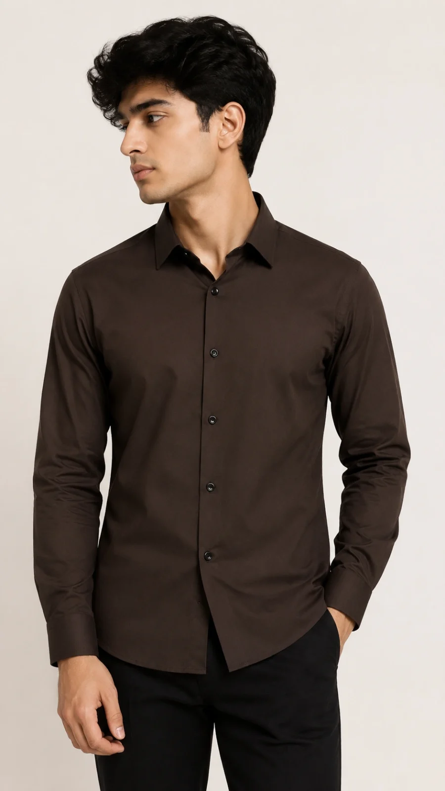 Men's Solid Dark Brown Full Sleeve Formal Shirt