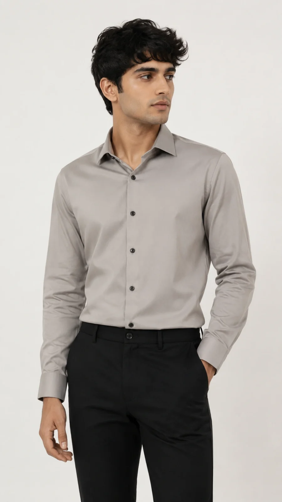 Men's Solid Light Grey Premium Formal Shirt