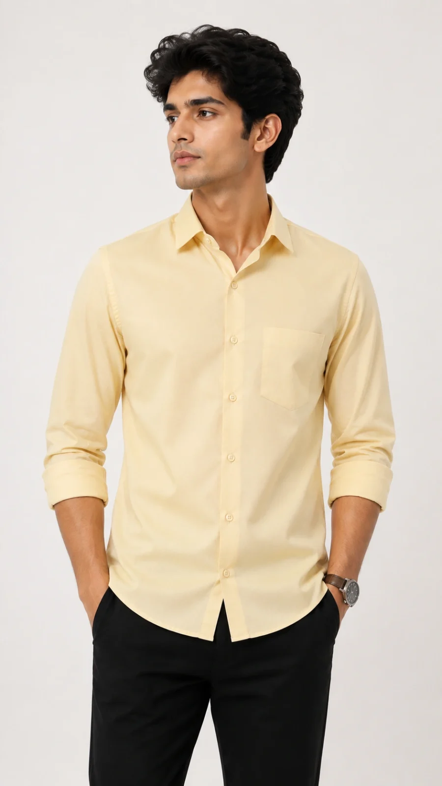 Men's Solid Cream Drill Cotton Casual Shirt