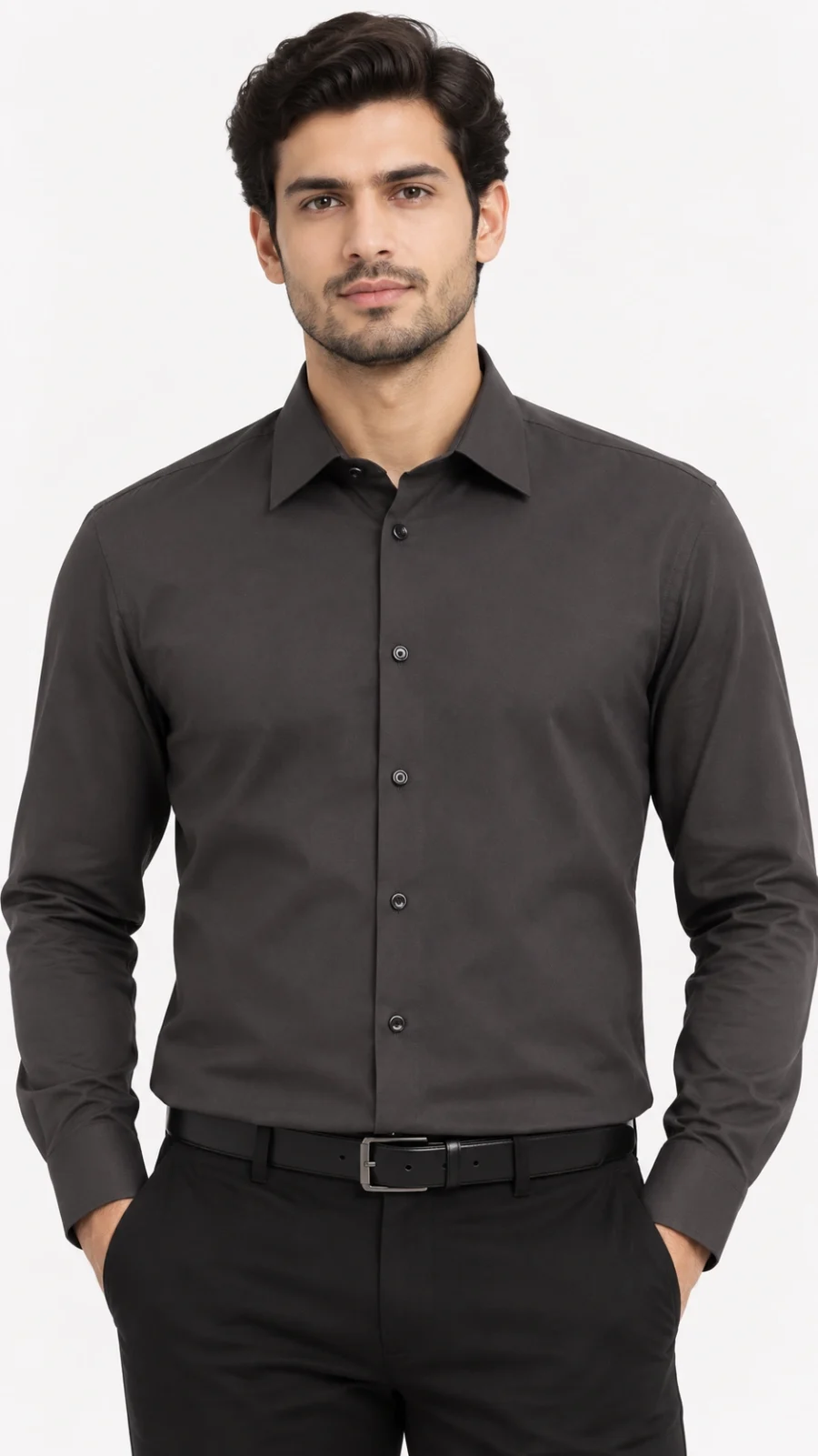 Men's Solid Charcoal Grey Full Sleeve Formal Shirt