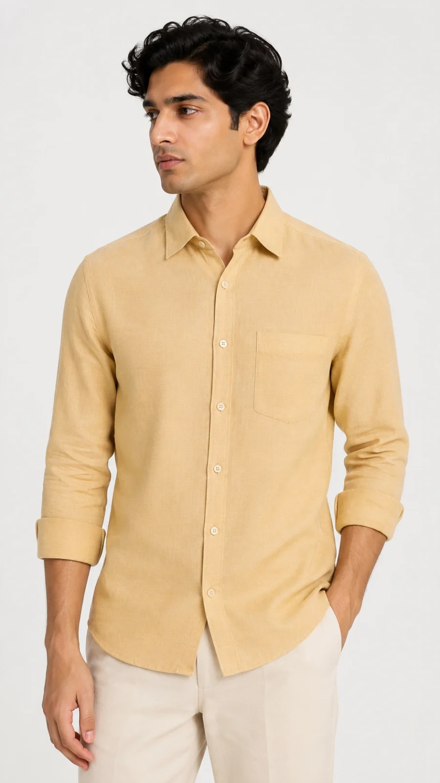 Men's Beige Textured Cotton Casual Shirt