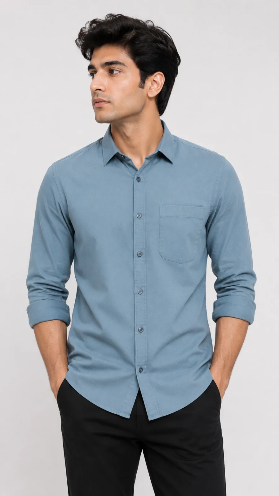 Men's Solid Dusty Blue Premium Cotton Casual Shirt