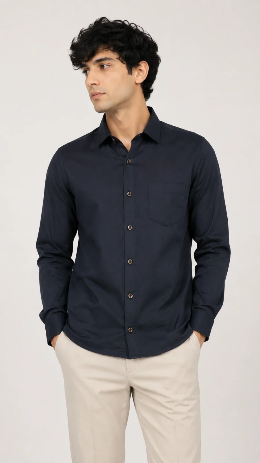 Men's Solid Navy Blue Full Sleeve Formal Shirt