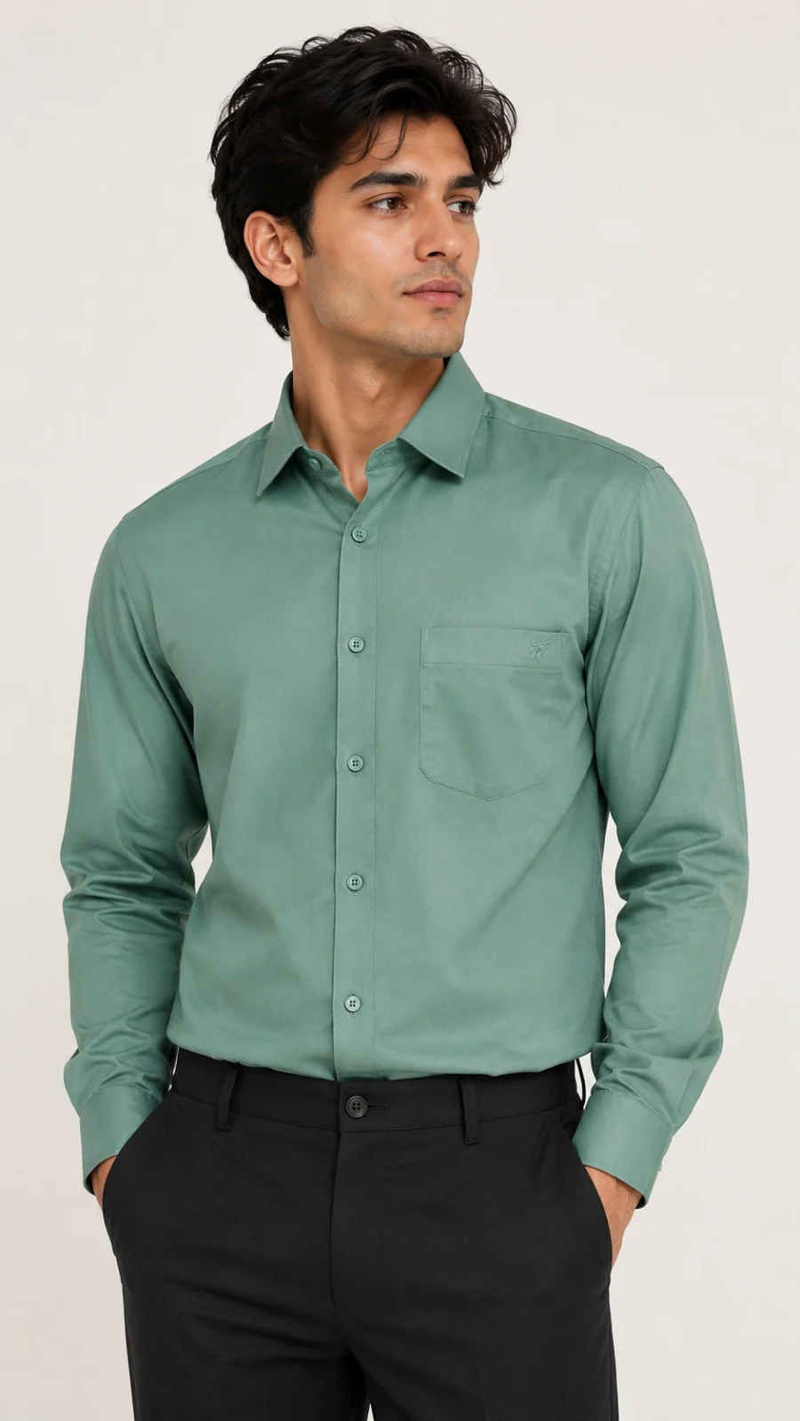 Men's Satin Stretch Solid Light Green Formal Shirt