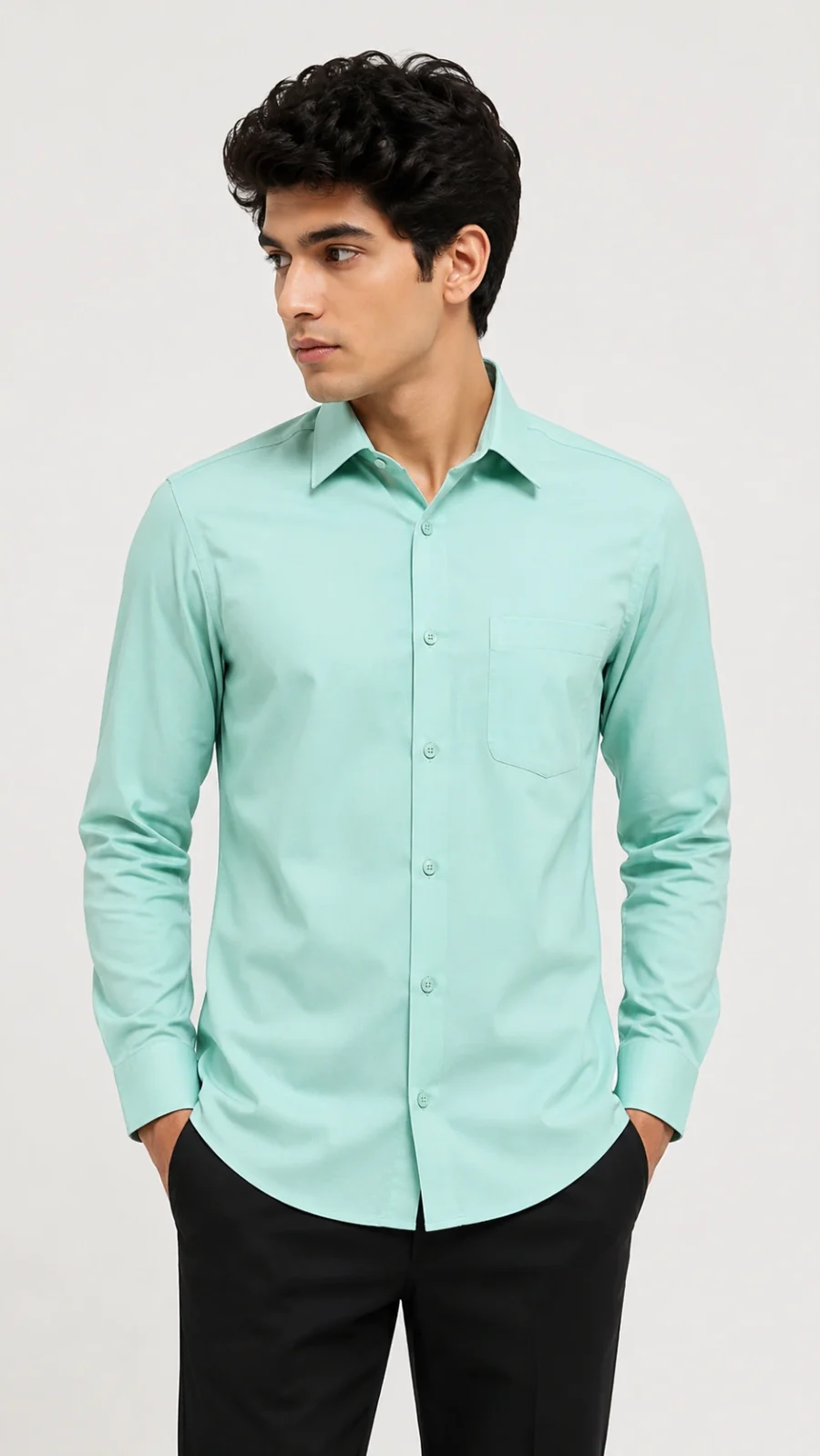 Men's Mint Green Satin Stretch Solid Formal Shirt