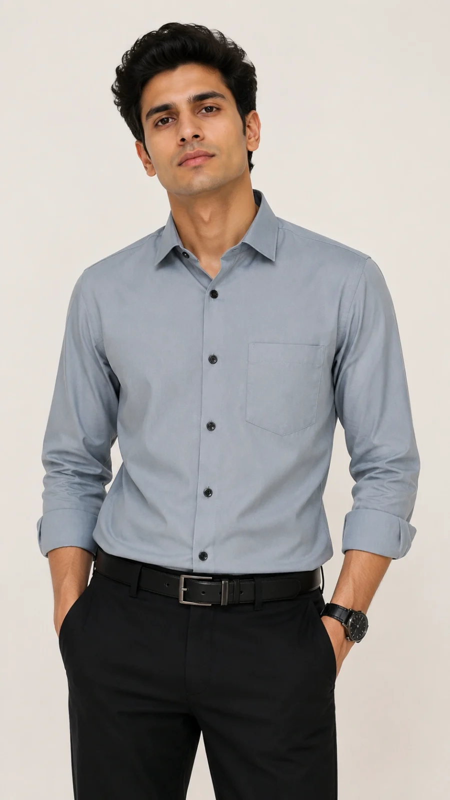 Men's Solid Steel Grey Formal Shirt with Chest Pocket
