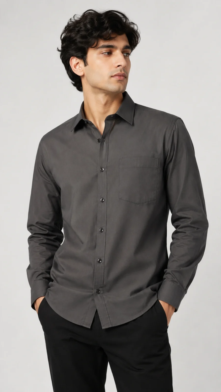 Men's Charcoal Grey Solid Full Sleeve Formal Shirt