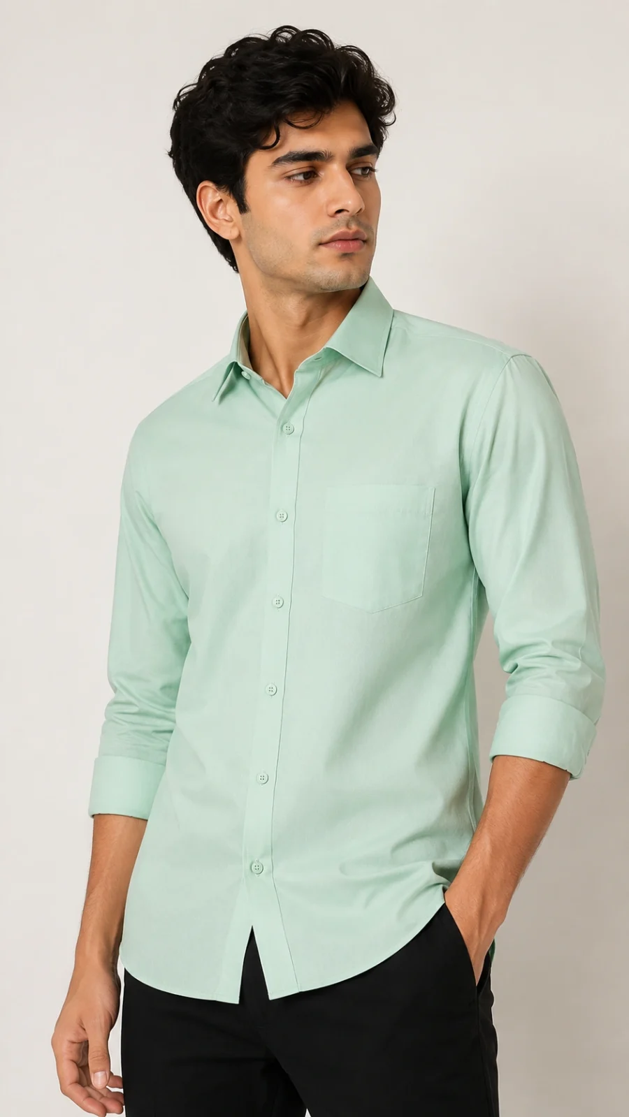 Men's Mint Green Solid Formal Shirt with Chest Pocket