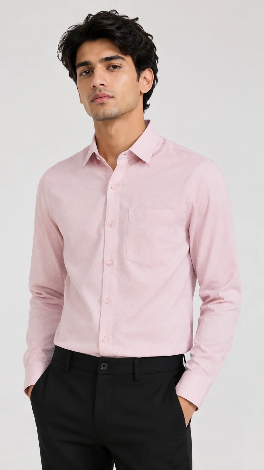 Men's Light Pink Textured Full Sleeve Formal Shirt