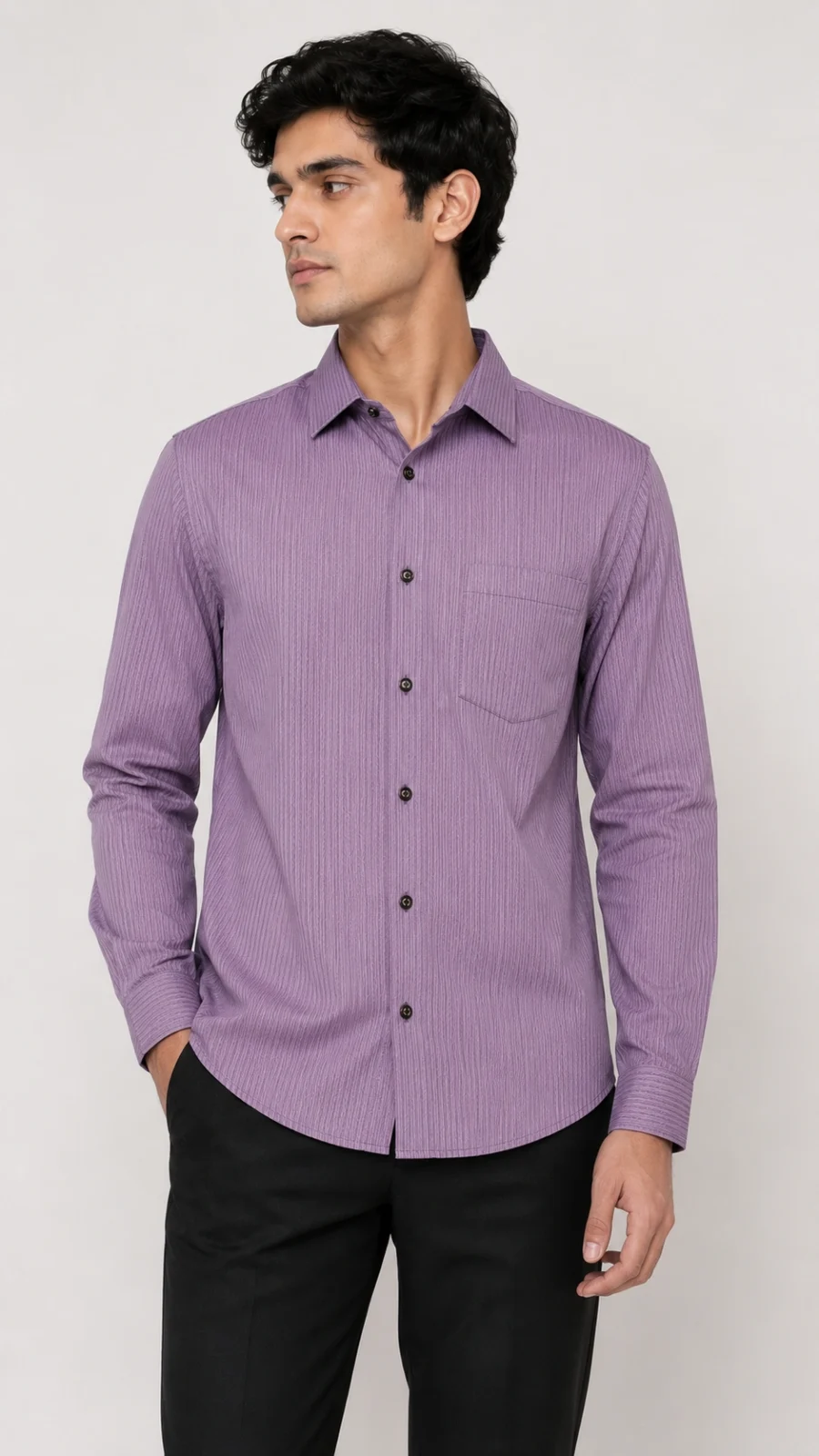 Men's Mauve Textured Full Sleeve Formal Shirt with Chest Pocket