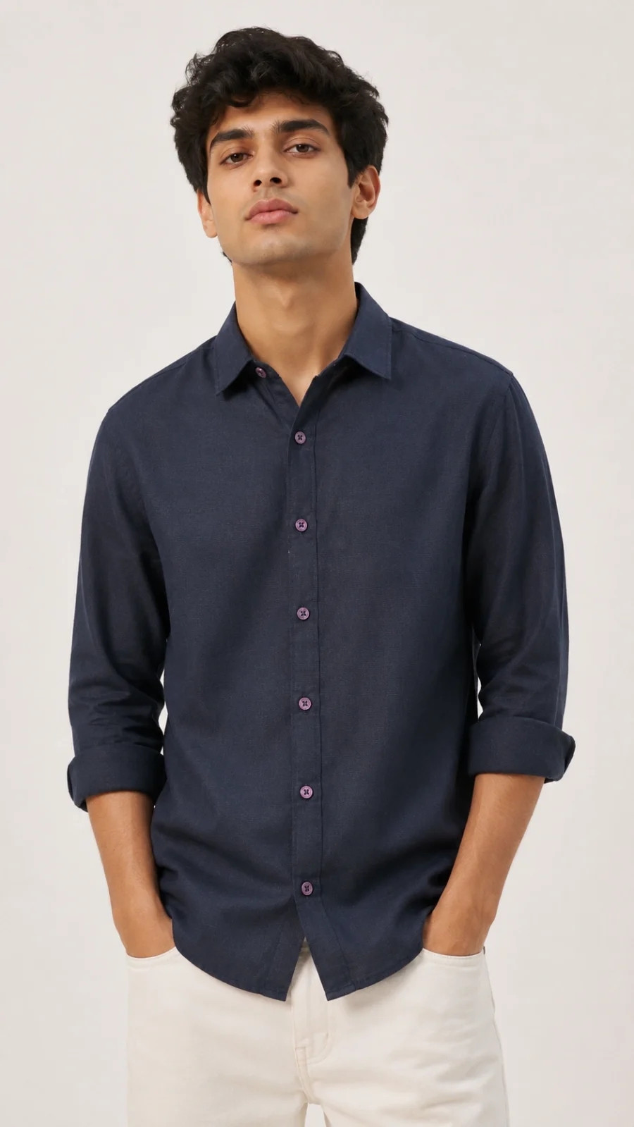 Men's Solid Navy Blue Premium Cotton Casual Shirt